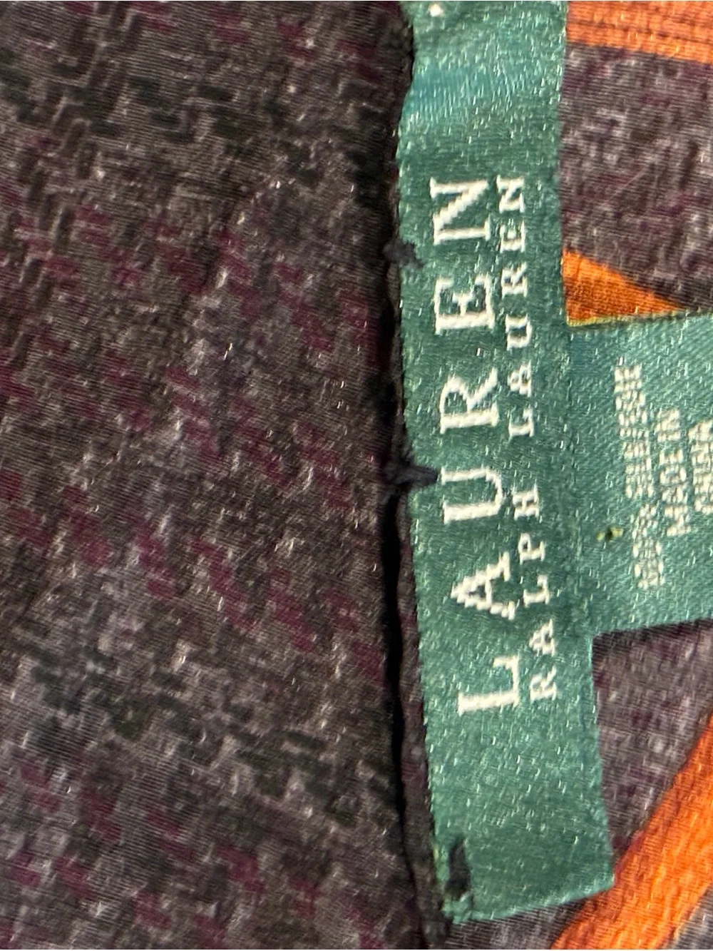 Woman’s Ralph Lauren Black Plaid Heathered Silk Scarf with Gold Bridle Print